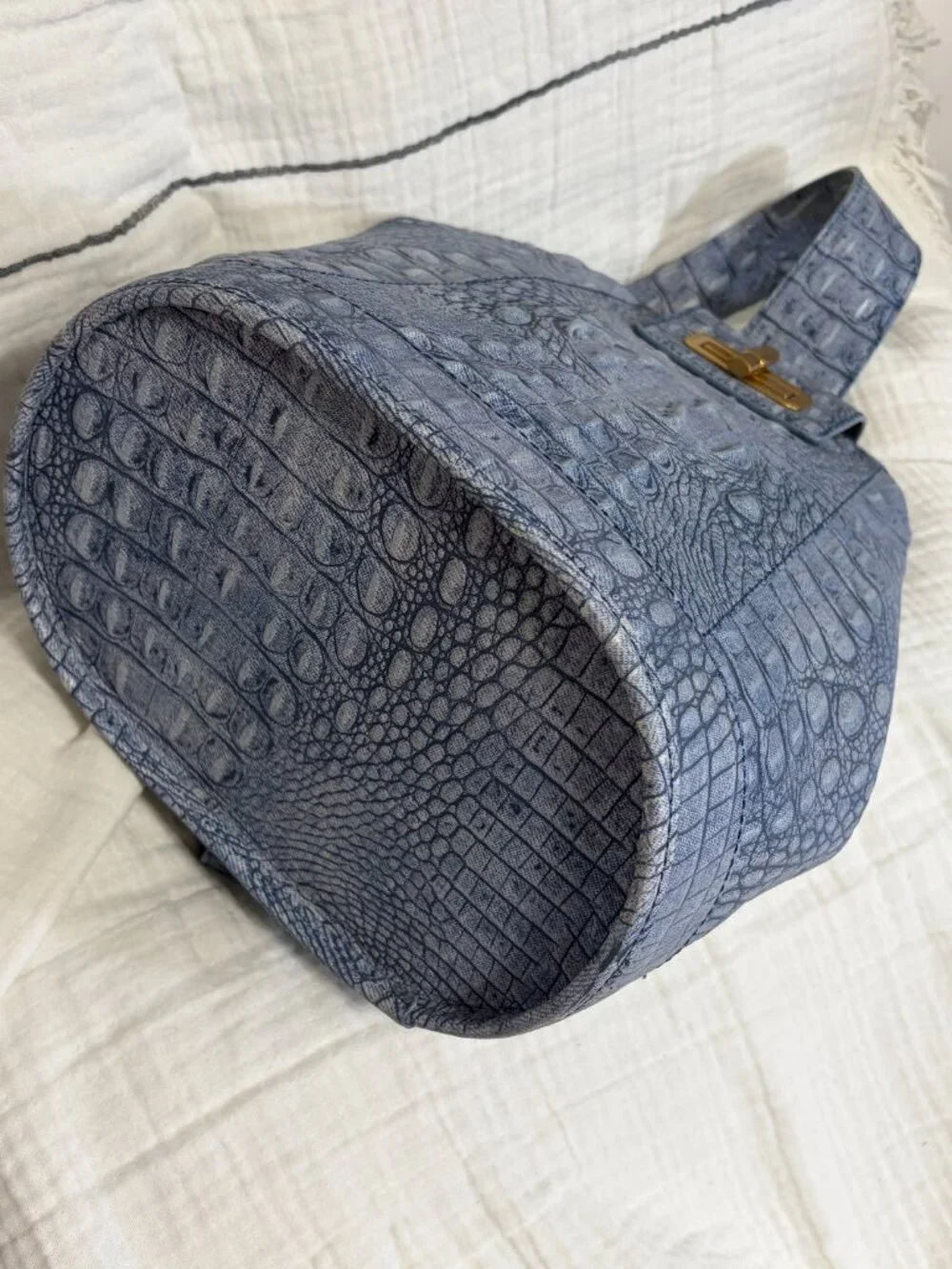 Brahmin Maddie Sling Backpack with Croc-Embossed Denim Leather Finish